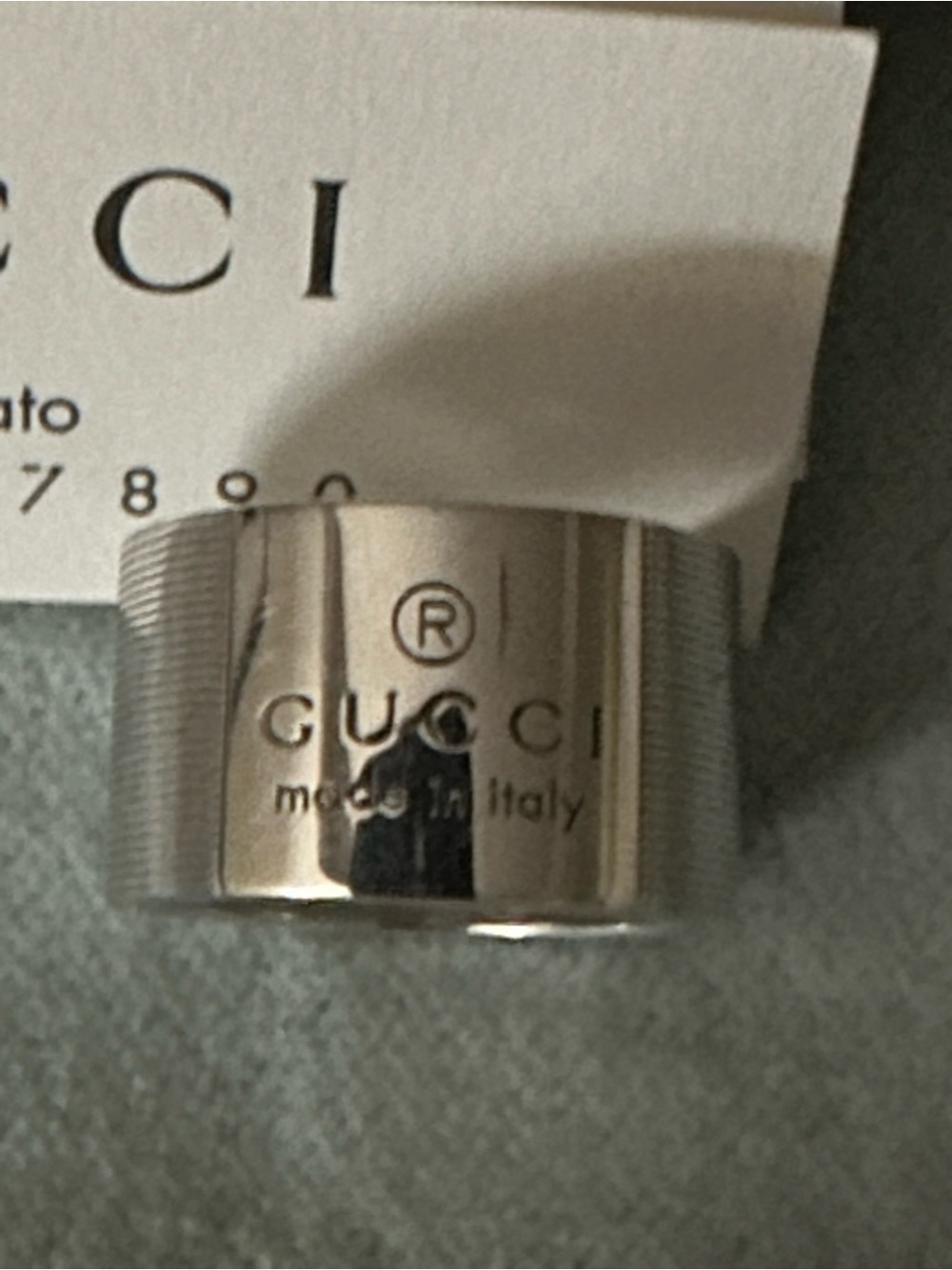 Gucci Silver-Tone Wide Logo Band Ring
